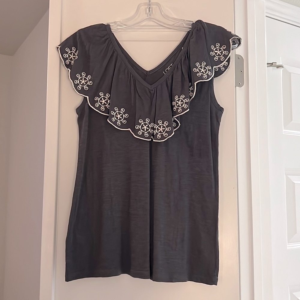 Loft never been worn grey embroiled top